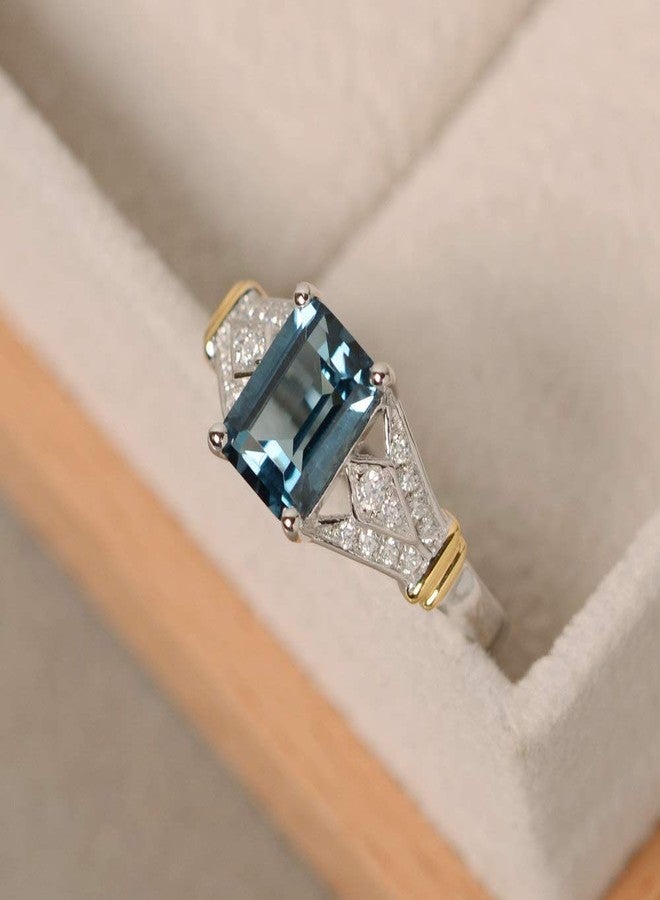 LRGKMCWTOB Fashion Ring Elegant Women 925 Sterling Silver Vintage Halo Ring Women Aquamarine Gemstone White Gold Filled Wedding Bridal Band Ring Anniversary Statement Eternity Ring for Women (Size 8) - Image 2